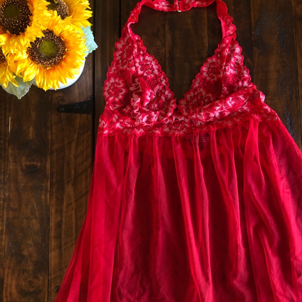 Victoria’s Secret Red Lace Halter Babydoll